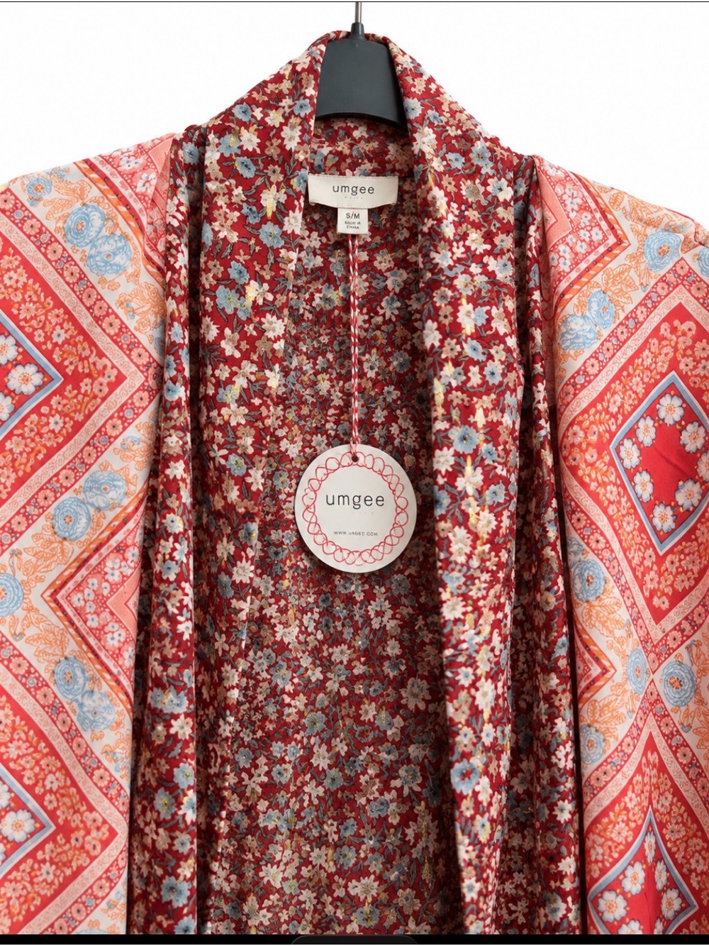 Umgee NWT Mixed Print Metallic Waterfall Kimono S/M Boho - Picture 3 of 4